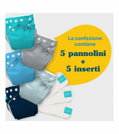 5X Pannolino lavabile Pocket One Size - Charlie Banana