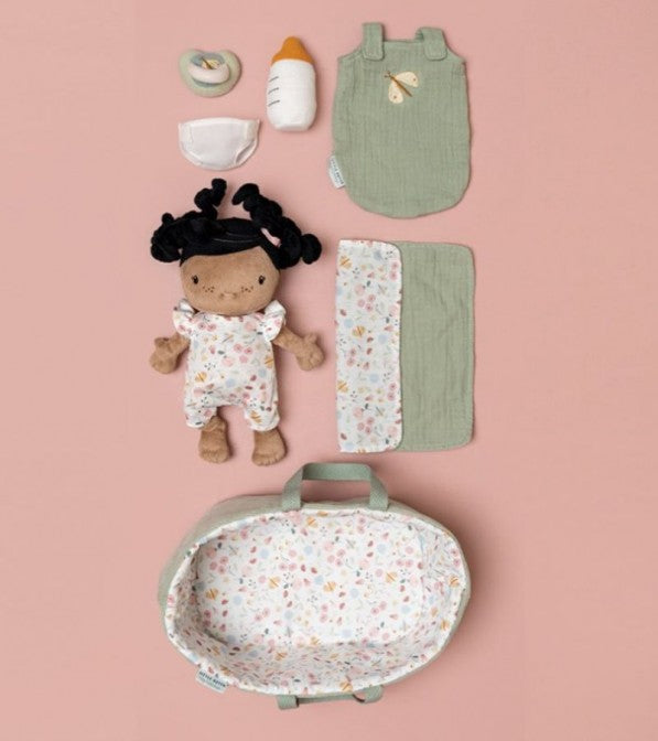 Bambola neonato con culla e accessori