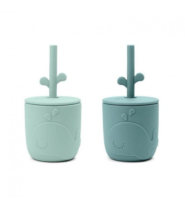 Bicchieri con tappo e cannuccia in silicone - 2 pz.