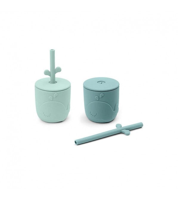 Bicchieri con tappo e cannuccia in silicone - 2 pz.