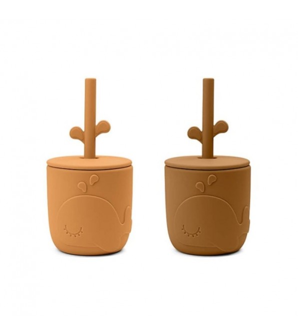 Bicchieri con tappo e cannuccia in silicone - 2 pz.