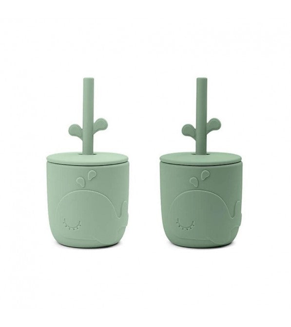 Bicchieri con tappo e cannuccia in silicone - 2 pz.