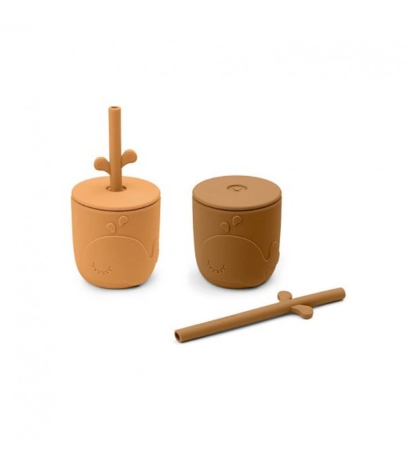 Bicchieri con tappo e cannuccia in silicone - 2 pz.
