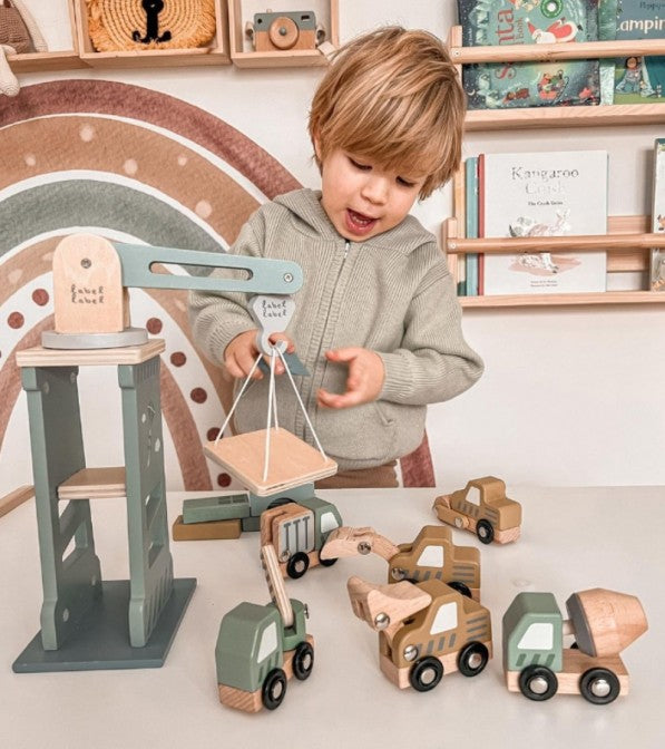 Set cantiere in legno con mezzi