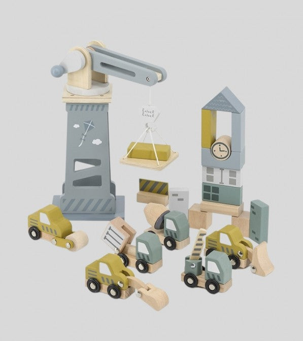 Set cantiere in legno con mezzi