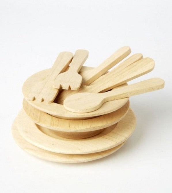 Set piatti e posate in legno