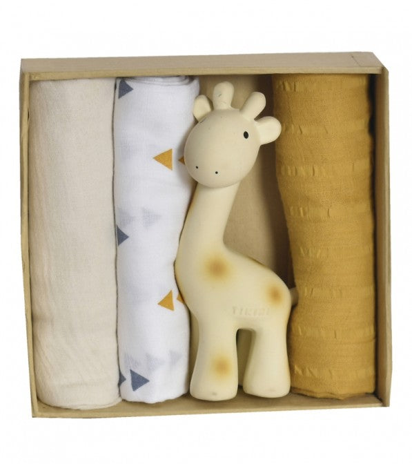 Set regalo mussole + sonaglio massaggiagengive giraffa