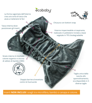 Pannolino lavabile pocket OBV G3 One Size in bamboo